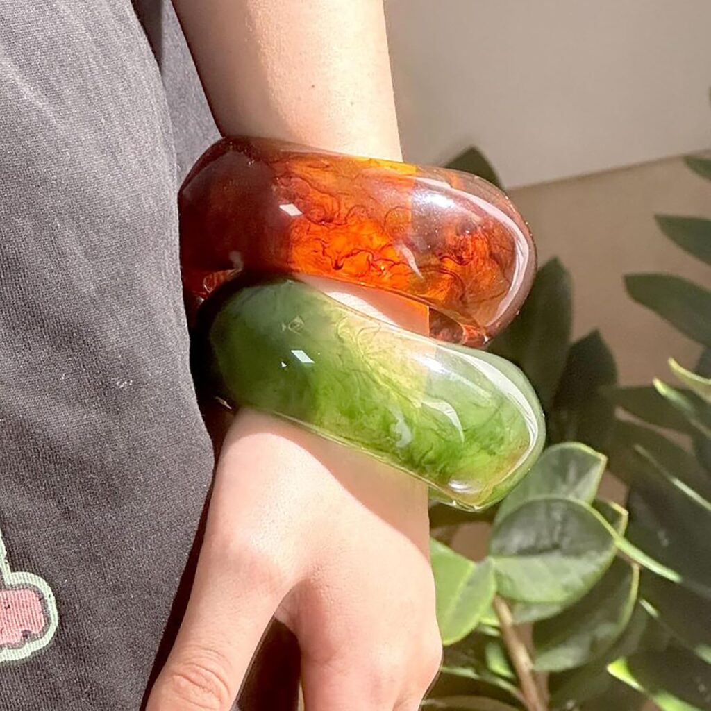 3Pcs Resin Chunky Bangle Bracelets for Women, Beach Colorful Irregular Acrylic Bracelet, Wide Stackable Bangles Vacation Jewelry Set