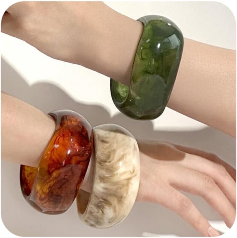 3Pcs Resin Chunky Bangle Bracelets for Women, Beach Colorful Irregular Acrylic Bracelet, Wide Stackable Bangles Vacation Jewelry Set