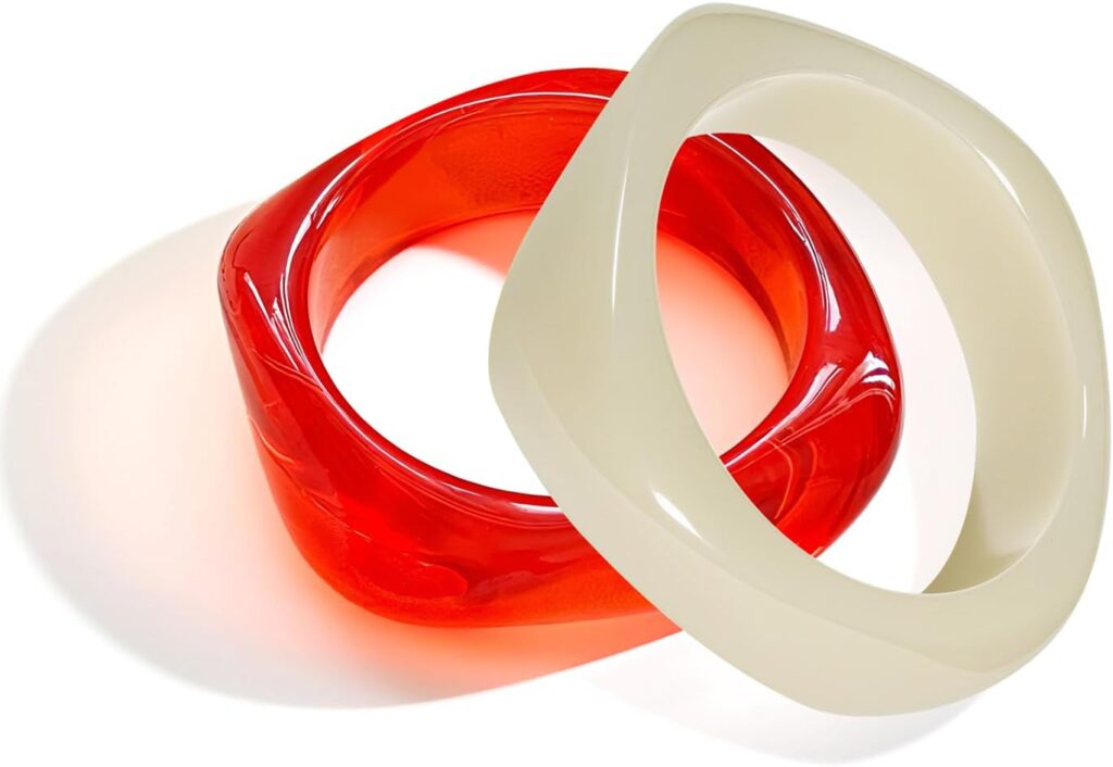 4 Pcs Square Acrylic Resin Bangle Bracelets Wide Irregular Geometric Plastic Bracelet Wristbands for Women Jewelry Set 4 pcs square acrylic resin bangle bracelets review photo