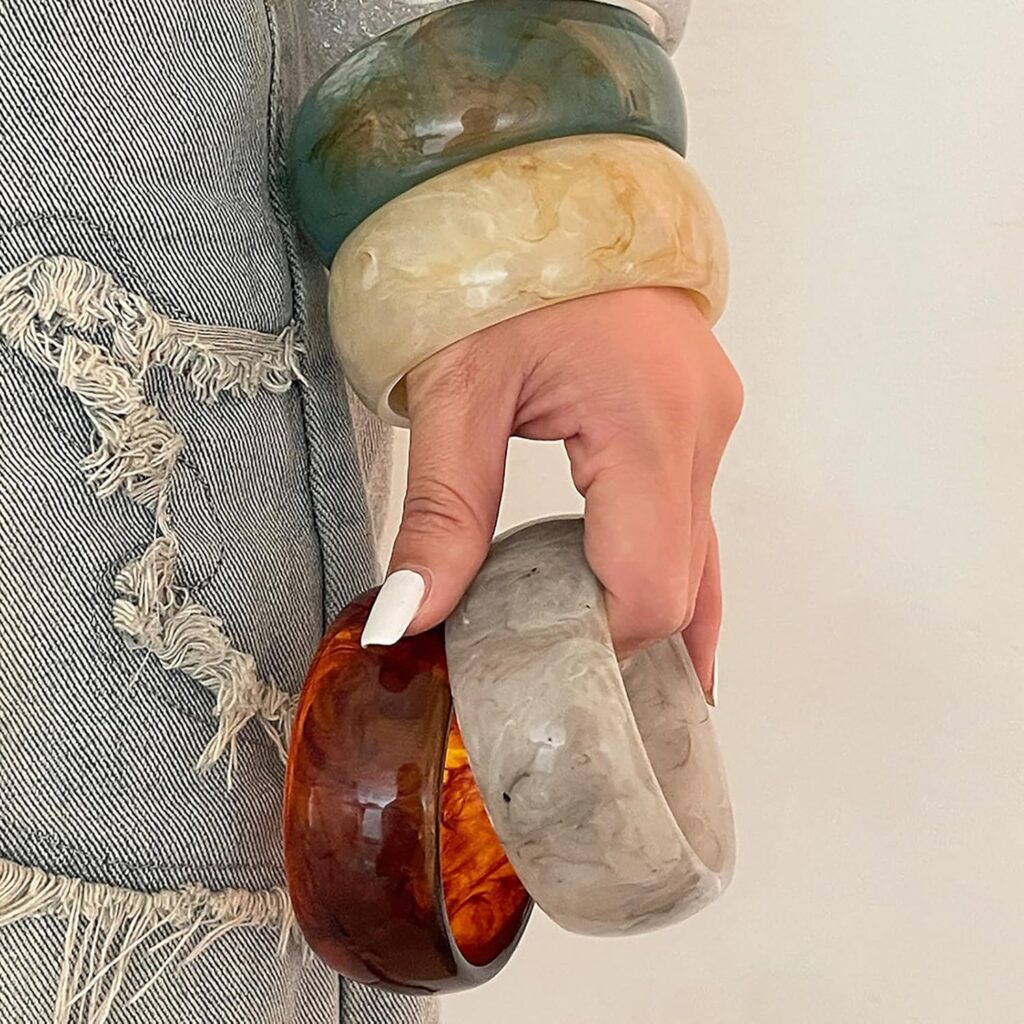 ALEXTINA 4Pcs Acrylic Big Bangle Bracelets for Women, Colorful Geometric Chunky Resin Bangles Set Wide Dome Shape Bangle Acrylic Resin Fashion Holiday Jewelry for Everyday Wear Alextina acrylic big bangle bracelets review visual