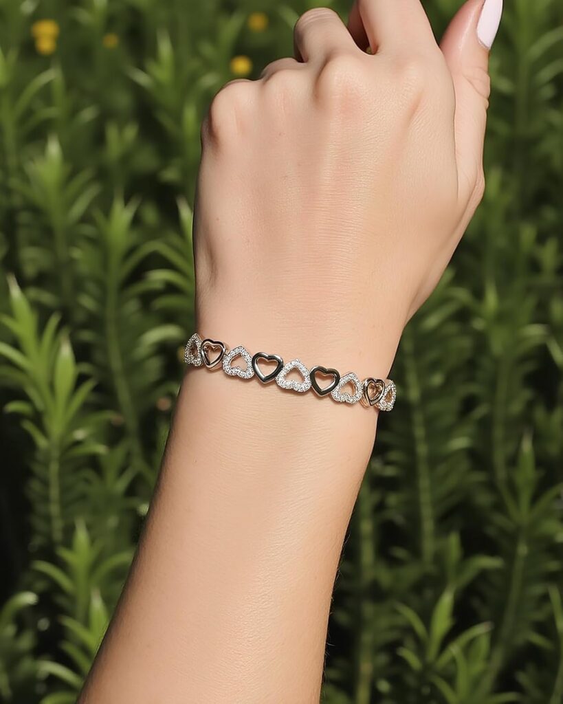 Amy and Annette 14K Gold Plated Hearts Bangle Adjustable Bracelet with Crystals in 14K Gold Amy and annette 14k gold hearts bangle review photo