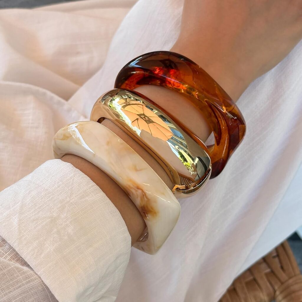 Chunky Acrylic Bangle Bracelet for Women Colorful Resin Bracelets Trendy Stack Statement Cuff Jewelry Gift Chunky acrylic bangle bracelet review visual