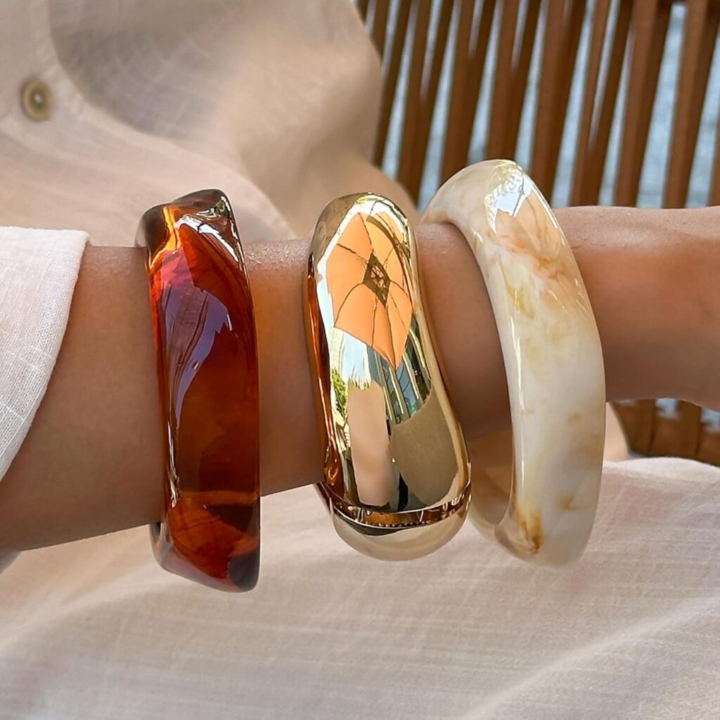 Chunky Acrylic Bangle Bracelet for Women Colorful Resin Bracelets Trendy Stack Statement Cuff Jewelry Gift Chunky acrylic bangle bracelet review picture