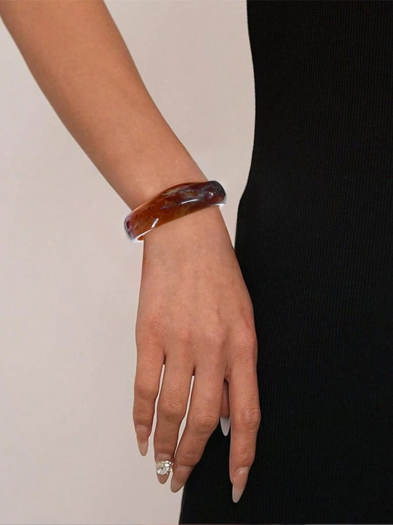 Chunky Acrylic Bangles Bracelets For Women Geometric Acrylic Resin Acetate Mottled Wide Bangle Bracelet Statement Colorful Bangles for Party