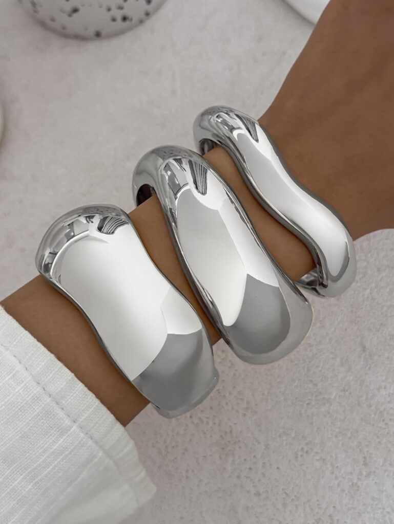 Chunky Gold Bangles Bracelets for Women Trendy Stack Statement Bangle Irregular Cuff Bracelets Fashion Jewelry Gift Chunky gold bangles bracelets for women review visual