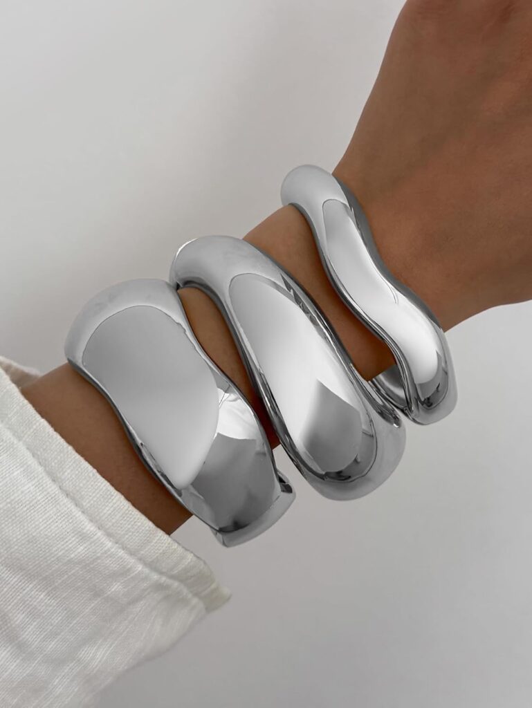 Chunky Gold Bangles Bracelets for Women Trendy Stack Statement Bangle Irregular Cuff Bracelets Fashion Jewelry Gift Chunky gold bangles bracelets for women review photo