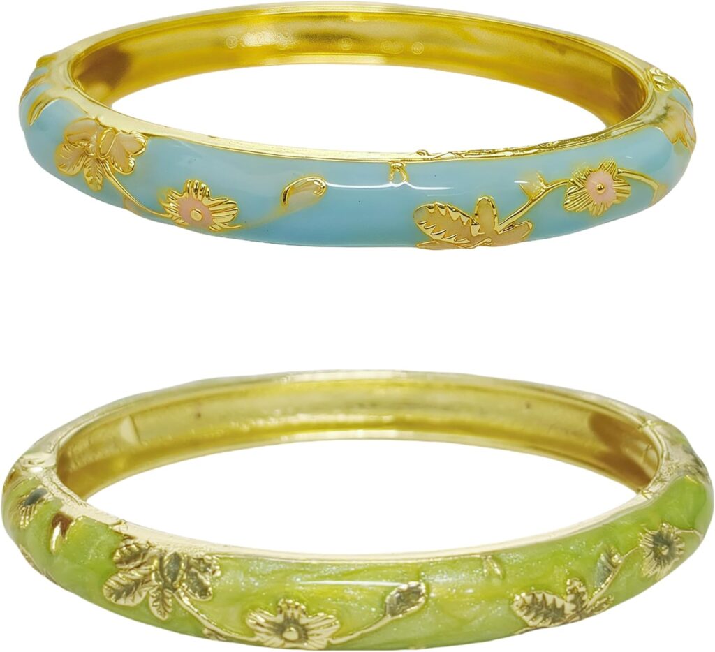 Cloisonne Bracelet For Women, Chunky Bangle Trendy Cute Flower Enamel Bangles Multi Tone Engraved Cuff Gold Plated Bracelets Stackable Wife Jewelry Friendship Gift Cloisonne Bracelet For Women, Chunky Bangle Trendy Cute Flower Enamel Bangles Multi Tone Engraved Cuff Gold Plated Bracelets Stackable Wife Jewelry Friendship Gift