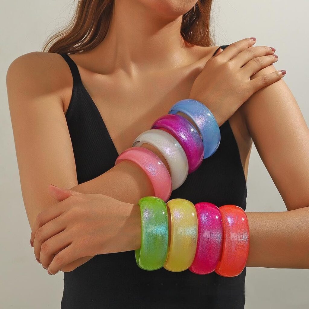 Colorful glitter resin geometric bangle bracelet review illustration