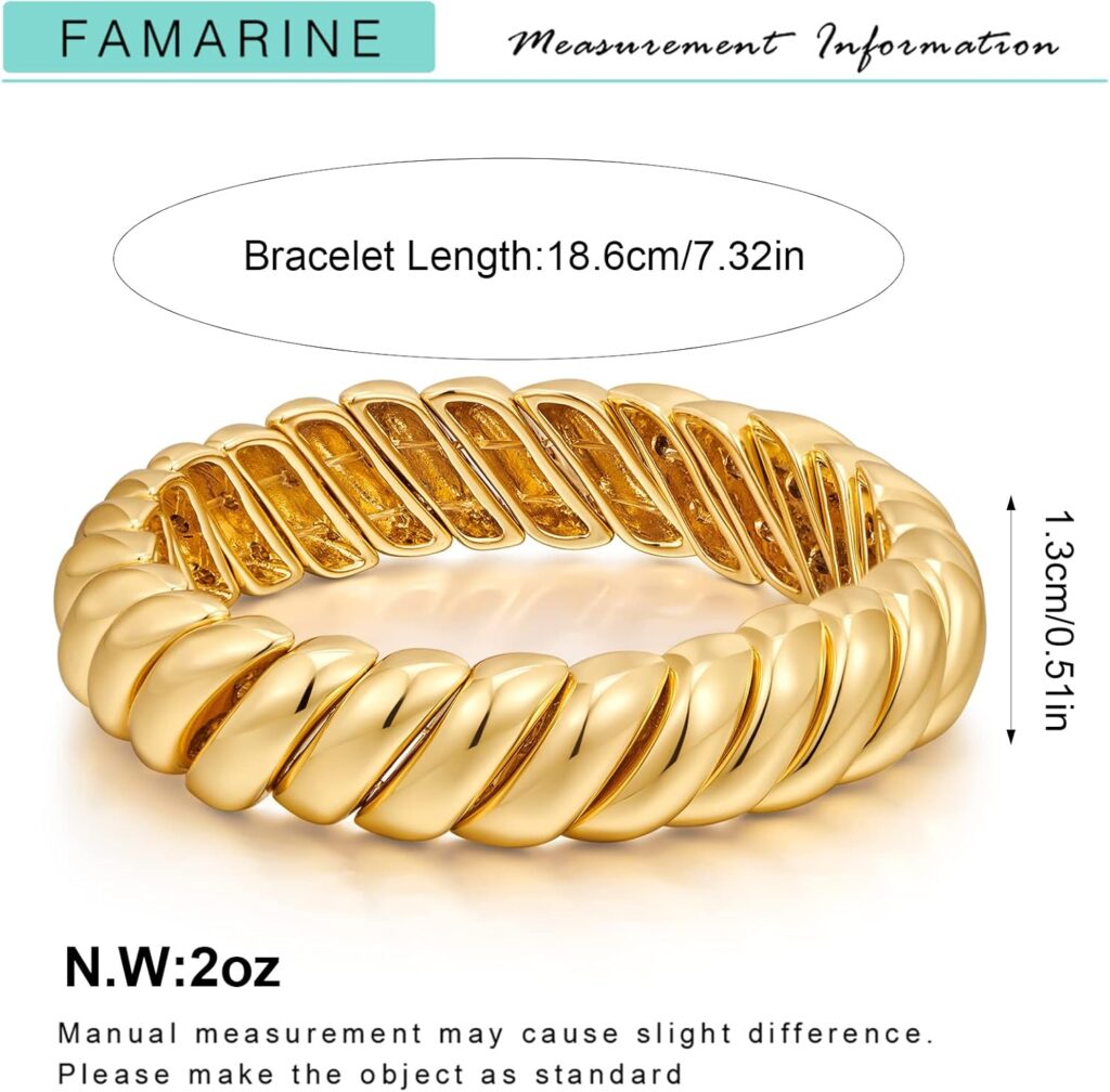 FAMARINE Gold Silver Chunky Bangle Bracelet for Women Men Famarine gold silver chunky bangle bracelet women/men review illustration