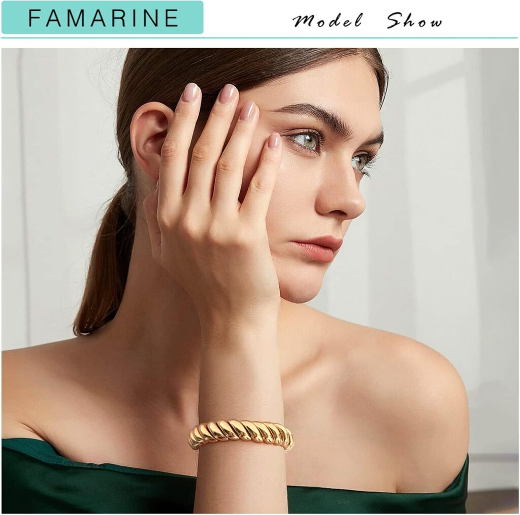 FAMARINE Gold Silver Chunky Bangle Bracelet for Women Men Famarine gold silver chunky bangle bracelet women/men review picture