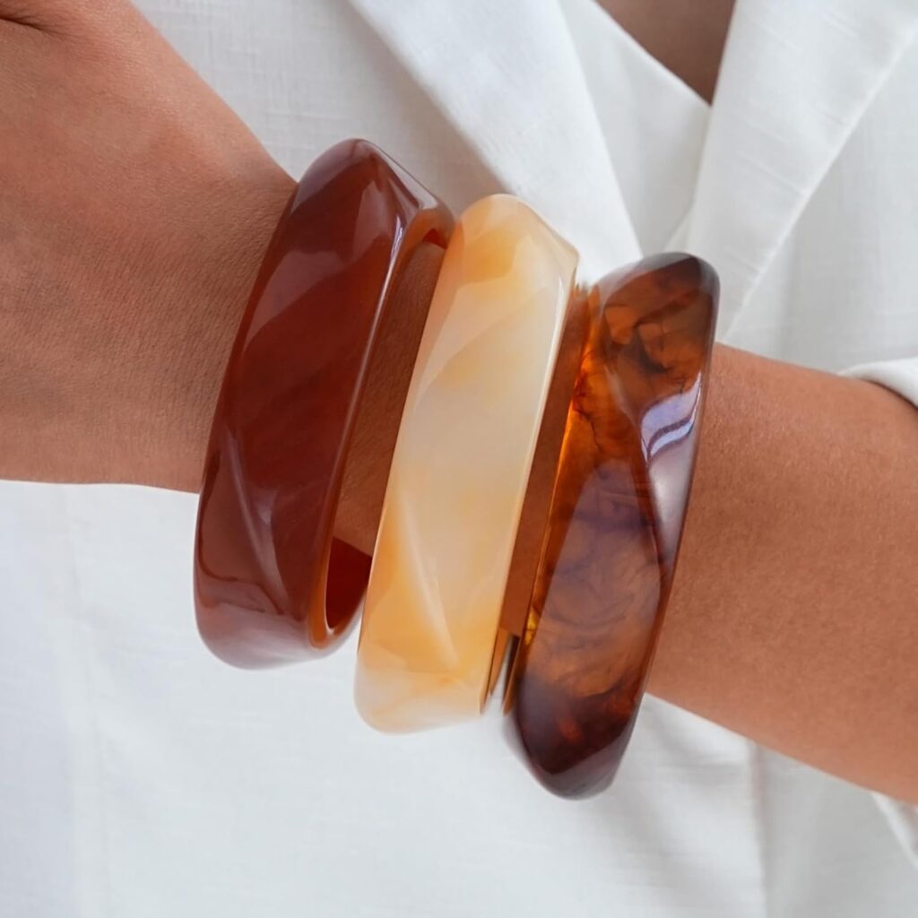 Faxhion chunky resin acrylic bangle bracelets review image