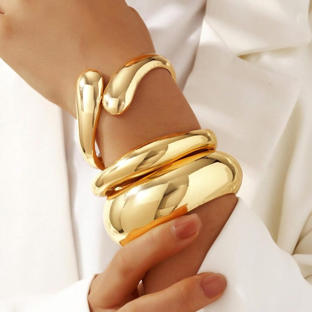 FIRAZIO 3PCS Chunky Gold Bangles Bracelets for Women Gold Plated Stackable Bracelets Bangles Set Waterproof Non Tarnish Cuff Bracelet Trendy Jewelry Gifts