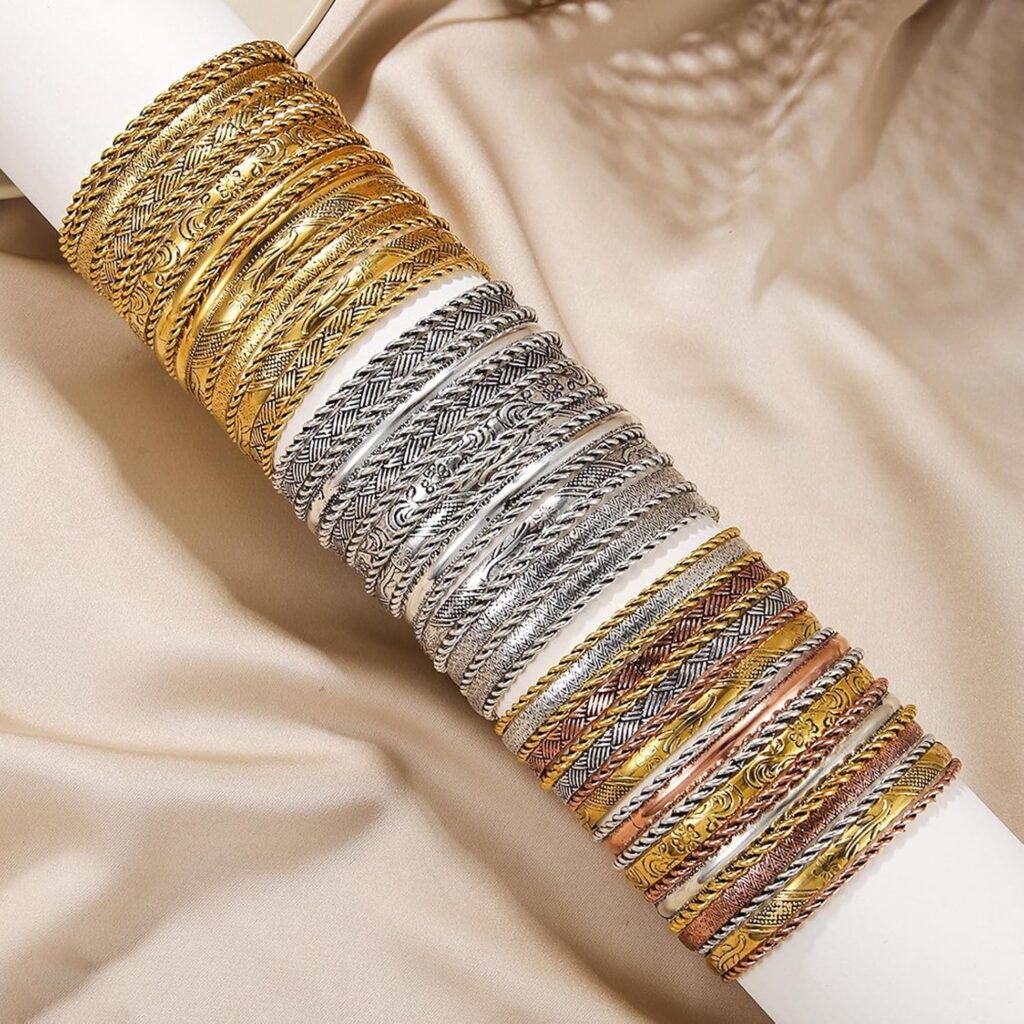FUNOJOY Boho Bangle Bracelets for Women Multi Layer Stackable Textured Bracelets Boho Jewelrys Set for Women - 10~20Pcs Funojoy boho bangle bracelets for women review photo
