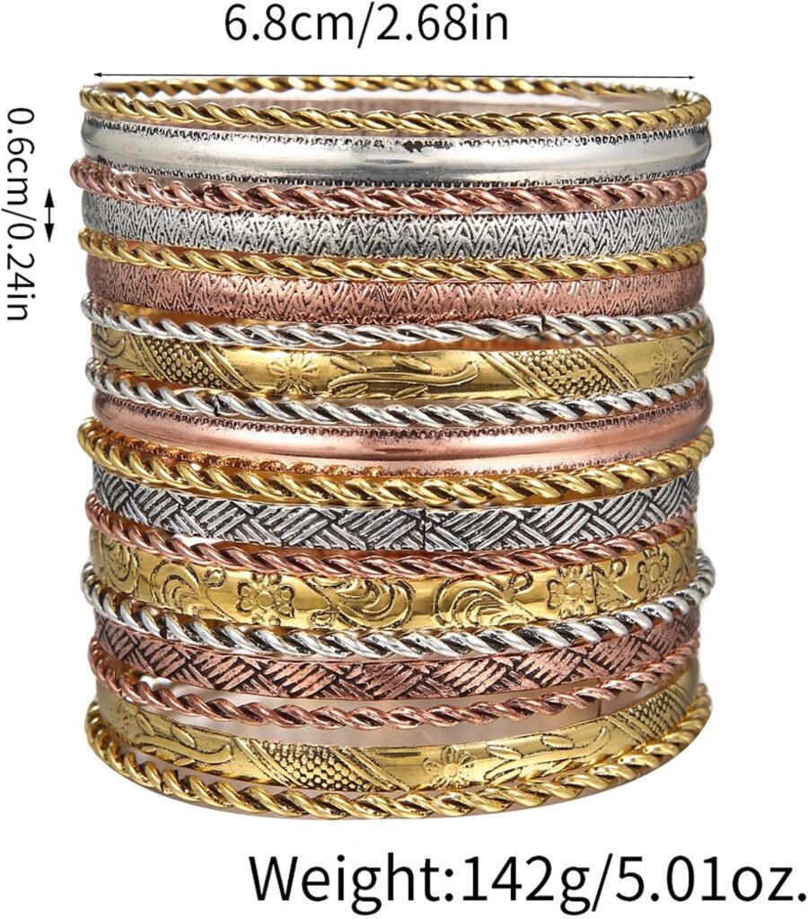 FUNOJOY Boho Bangle Bracelets for Women Multi Layer Stackable Textured Bracelets Boho Jewelrys Set for Women - 10~20Pcs Funojoy boho bangle bracelets for women review illustration
