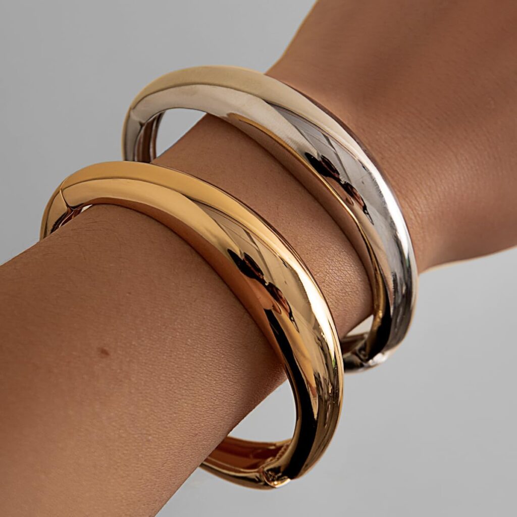 Gold Bangle Bracelets for Women Silver Plated Wide Wire Chunky Cuff Bracelets Trendy Hinged Cuff Open Wide Chunky Silver Bracelet Irregular Minimalist Bangle Jewelry Gold bangle chunky cuff bracelet review picture
