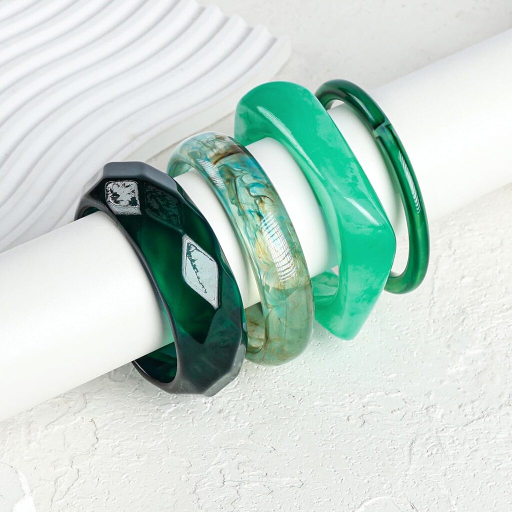 Green Acrylic Resin Bangles Bracelets, 4 Pcs Chunky Boho Geometric Acetate Plate Bracelets Stack, Trendy Resin Statement Wristband Wide Irregular Bangle Set for Women Green Acrylic Resin Bangles Bracelets, 4 Pcs Chunky Boho Geometric Acetate Plate Bracelets Stack, Trendy Resin Statement Wristband Wide Irregular Bangle Set for Women