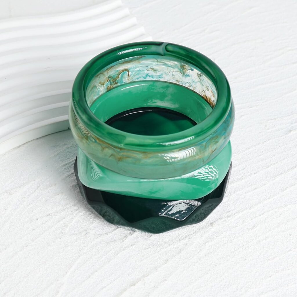 Green Acrylic Resin Bangles Bracelets, 4 Pcs Chunky Boho Geometric Acetate Plate Bracelets Stack, Trendy Resin Statement Wristband Wide Irregular Bangle Set for Women Green Acrylic Resin Bangles Bracelets, 4 Pcs Chunky Boho Geometric Acetate Plate Bracelets Stack, Trendy Resin Statement Wristband Wide Irregular Bangle Set for Women