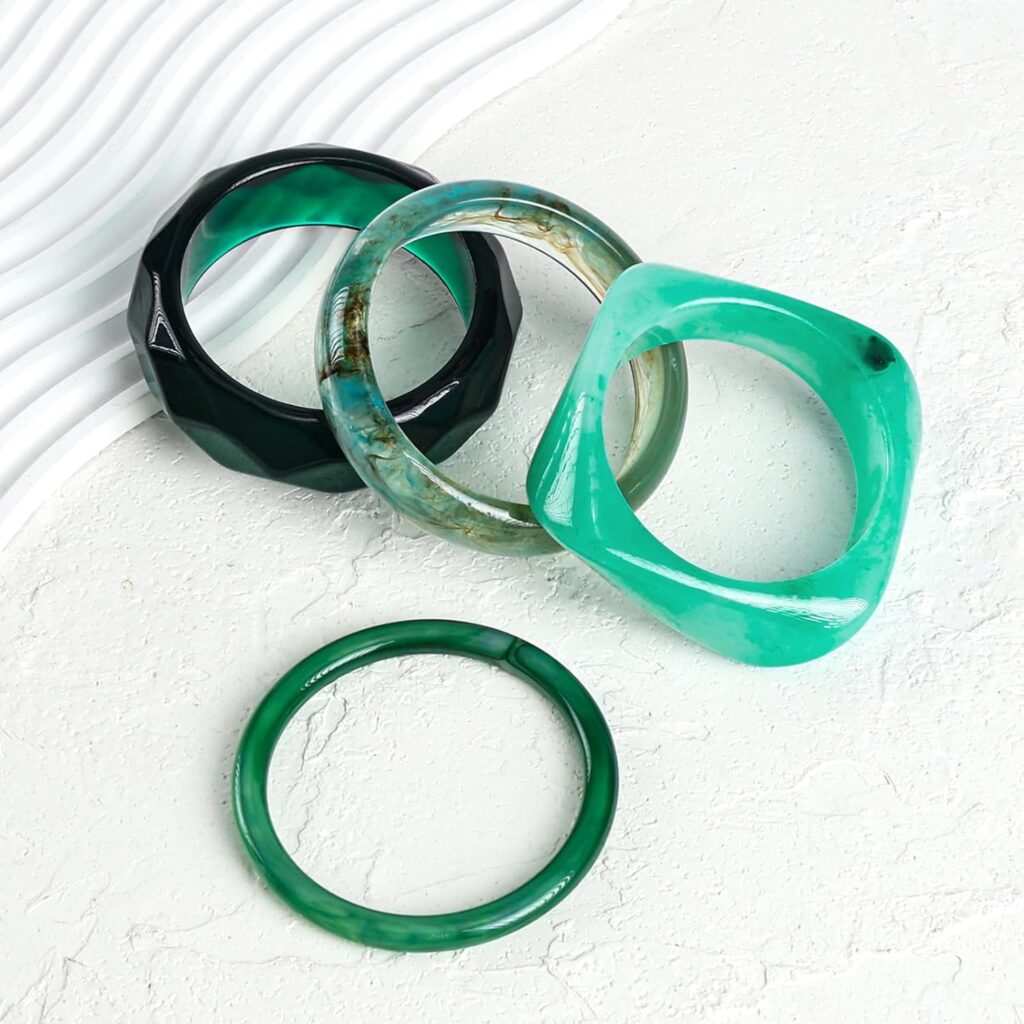Green Acrylic Resin Bangles Bracelets, 4 Pcs Chunky Boho Geometric Acetate Plate Bracelets Stack, Trendy Resin Statement Wristband Wide Irregular Bangle Set for Women Green Acrylic Resin Bangles Bracelets, 4 Pcs Chunky Boho Geometric Acetate Plate Bracelets Stack, Trendy Resin Statement Wristband Wide Irregular Bangle Set for Women
