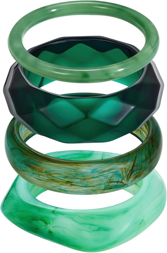 Green Acrylic Resin Bangles Bracelets, 4 Pcs Chunky Boho Geometric Acetate Plate Bracelets Stack, Trendy Resin Statement Wristband Wide Irregular Bangle Set for Women Green Acrylic Resin Bangles Bracelets, 4 Pcs Chunky Boho Geometric Acetate Plate Bracelets Stack, Trendy Resin Statement Wristband Wide Irregular Bangle Set for Women