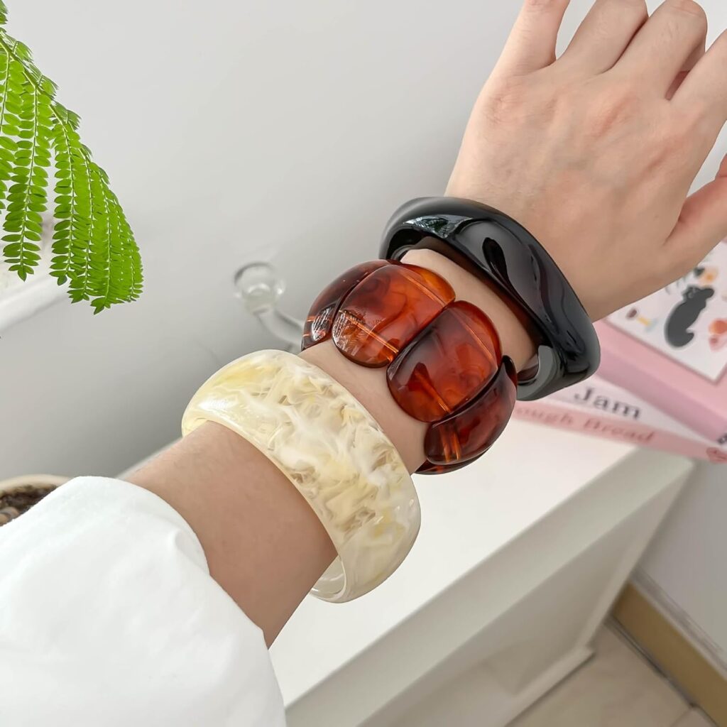 Hclian 3 PCS Acrylic Resin Bracelet for Women Irregular Geometric Cuff Wide Wristband Bangles Trendy Chunky Resin Stackable Stretch Bracelet Jewelry Set Hclian acrylic resin bracelet set review illustration