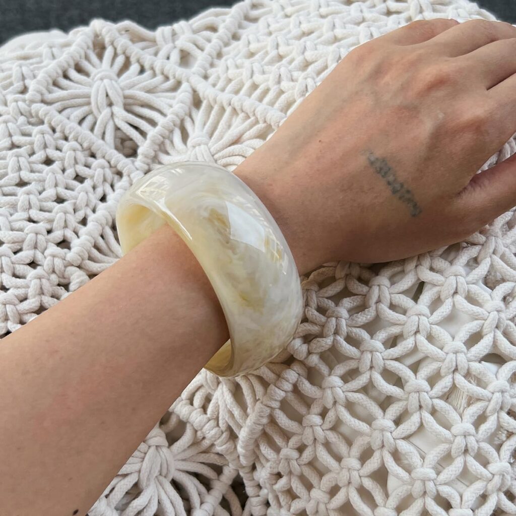 Hclian 3 PCS Acrylic Resin Bracelet for Women Irregular Geometric Cuff Wide Wristband Bangles Trendy Chunky Resin Stackable Stretch Bracelet Jewelry Set Hclian acrylic resin bracelet set review photo