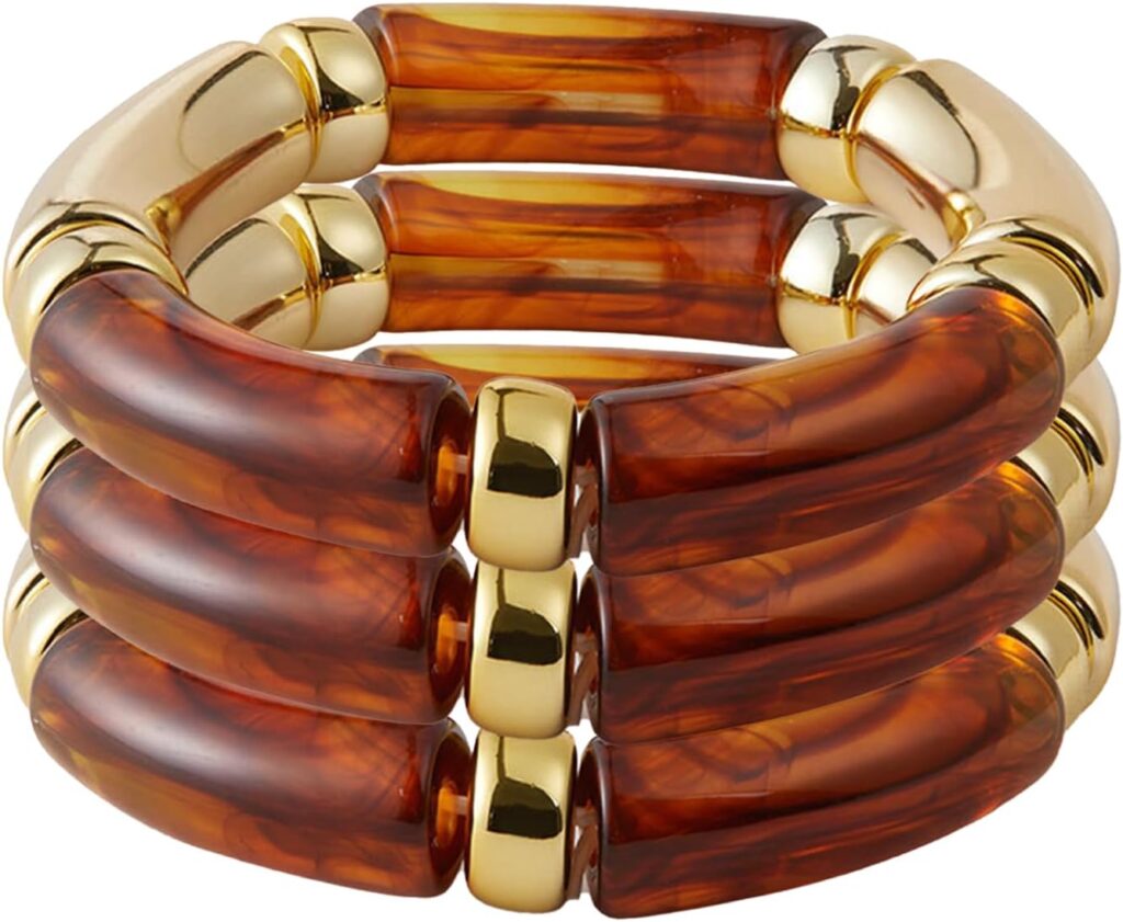 KOLODOGO 3PCS Chunky Bangles Bracelets for Women Stackable Chunky Bracelets Acrylic Bamboo Bracelet Stretch Bracelets for Women as Jewelry Gift