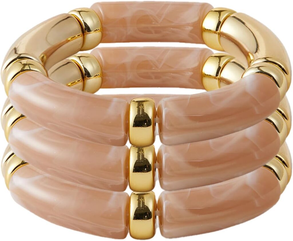 KOLODOGO 3PCS Chunky Bangles Bracelets for Women Stackable Chunky Bracelets Acrylic Bamboo Bracelet Stretch Bracelets for Women as Jewelry Gift