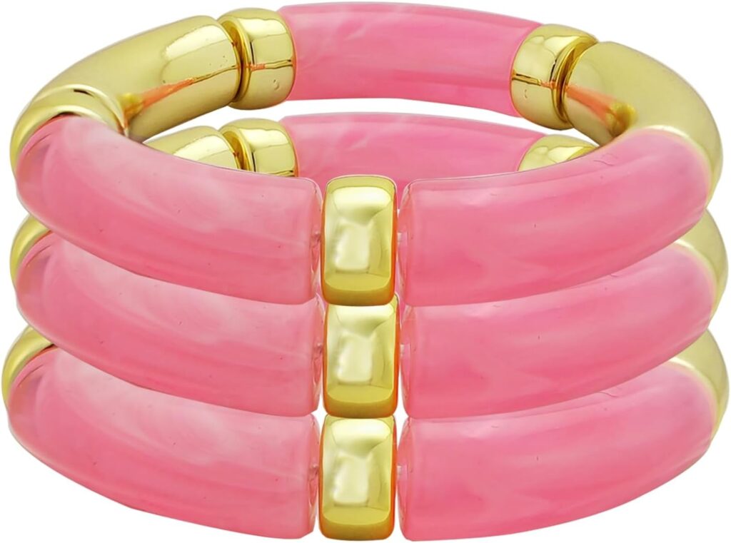 KOLODOGO 3PCS Chunky Bangles Bracelets for Women Stackable Chunky Bracelets Acrylic Bamboo Bracelet Stretch Bracelets for Women as Jewelry Gift