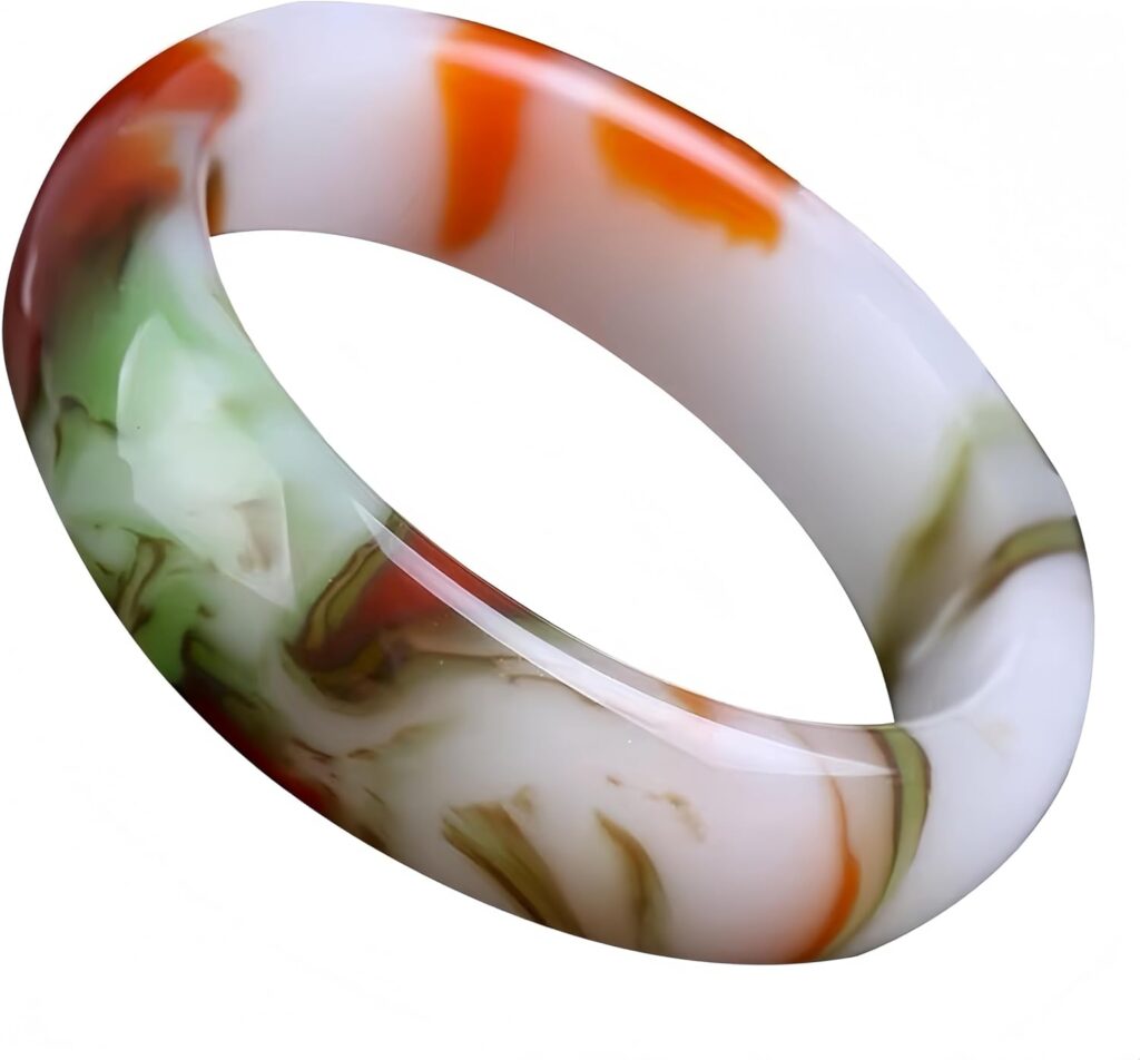 Natural Jade Stone Bangle Bracelet -Round Multi-Polished Design with Box, Feng Shui Good Luck Accessory, Positive Energy Gift for Women Men Natural jade stone bangle bracelet review visual