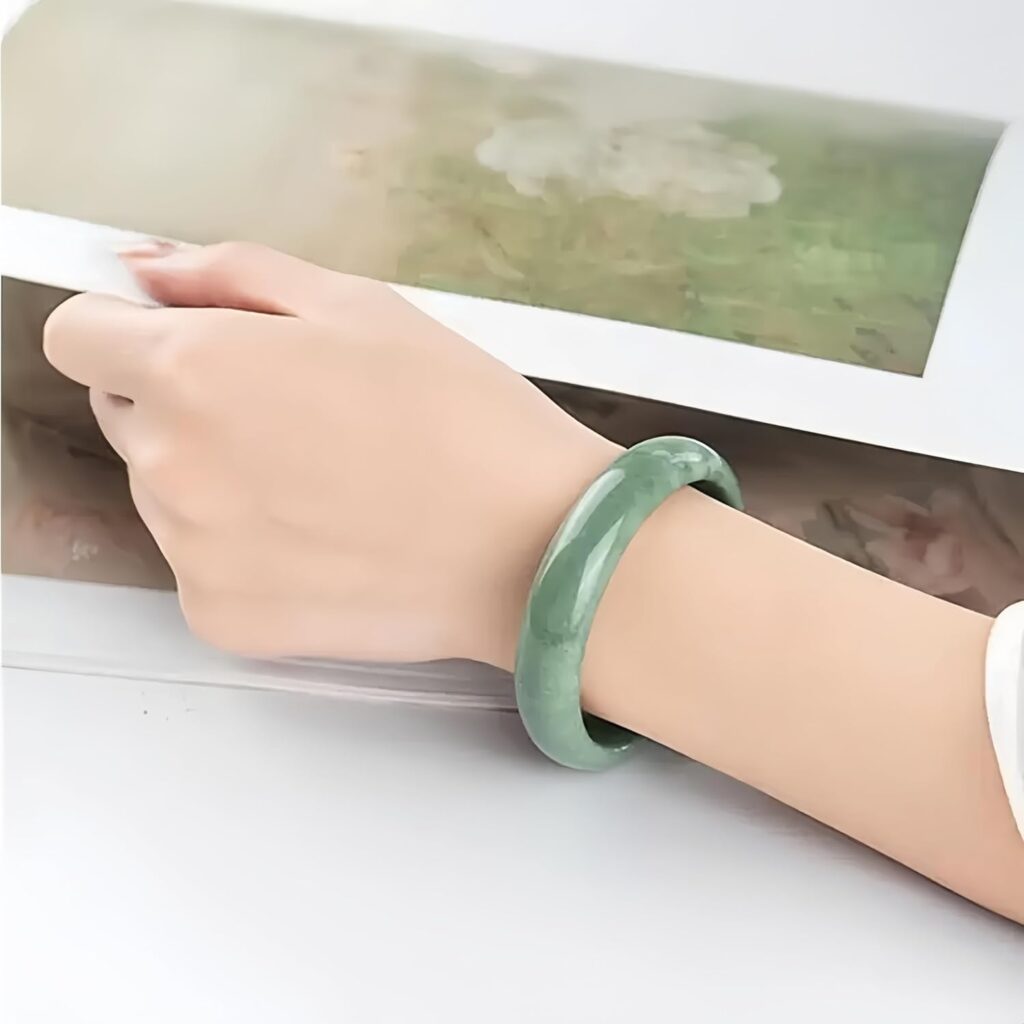Natural Jade Stone Bangle Bracelet -Round Multi-Polished Design with Box, Feng Shui Good Luck Accessory, Positive Energy Gift for Women Men Natural jade stone bangle bracelet review picture