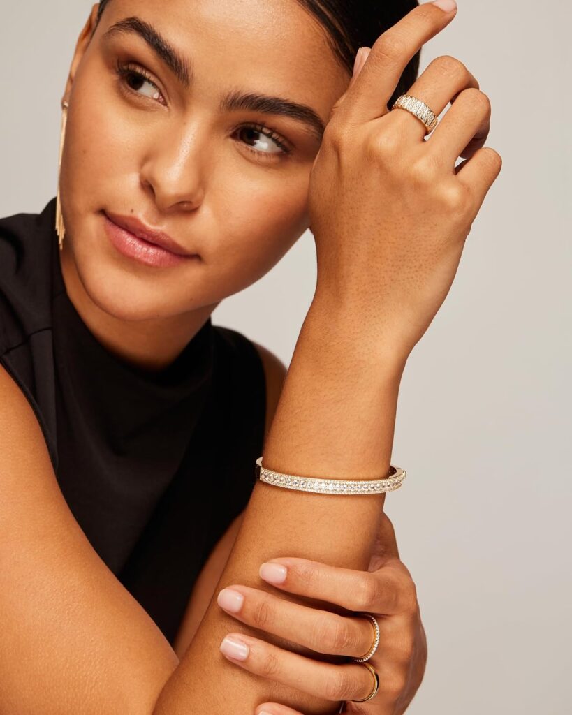 PAVOI 14K Gold Plated Cubic Zirconia Bangle Tennis Bracelets for Women | Classic Love Cuff Bangle Bracelets Pavoi 14k gold plated cubic zirconia bangle review image