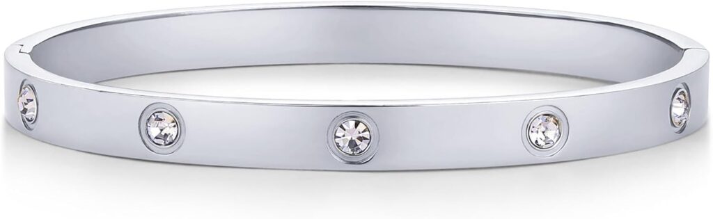 PAVOI 14K Gold Plated Love Bangle Bracelets for Women | Waterproof Stainless Steel Cubic Zirconia Hinged Bracelet Dupe Pavoi 14k gold plated love bangle bracelets review illustration