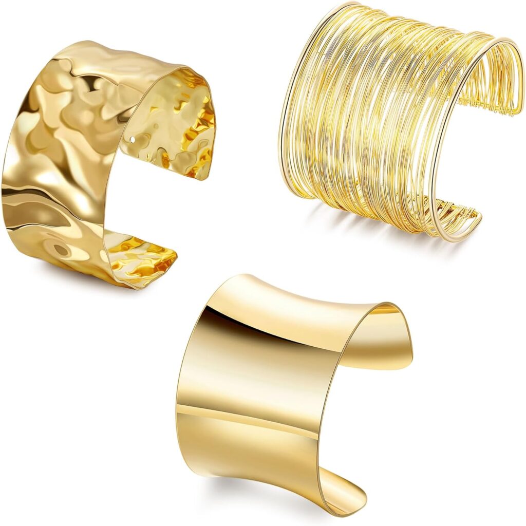 SOMEITIA 3Pcs Chunky Gold Cuff Bracelets Open Wide Bangle Bracelets Set for Women Minimalist Irregular Bracelet Statement Wrist Cuff Wrap Bracelet Jewelry Someitia chunky gold cuff bracelets review photo
