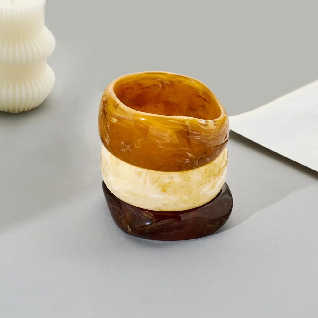 WOWORAMA 3pcs Colorful Resin Acrylic Bangle Bracelets Set for Women Wide Chunky Acrylic Bracelets Stackable Geometric Acetate Resin Bangles Stack Plastic Statement Bracelet