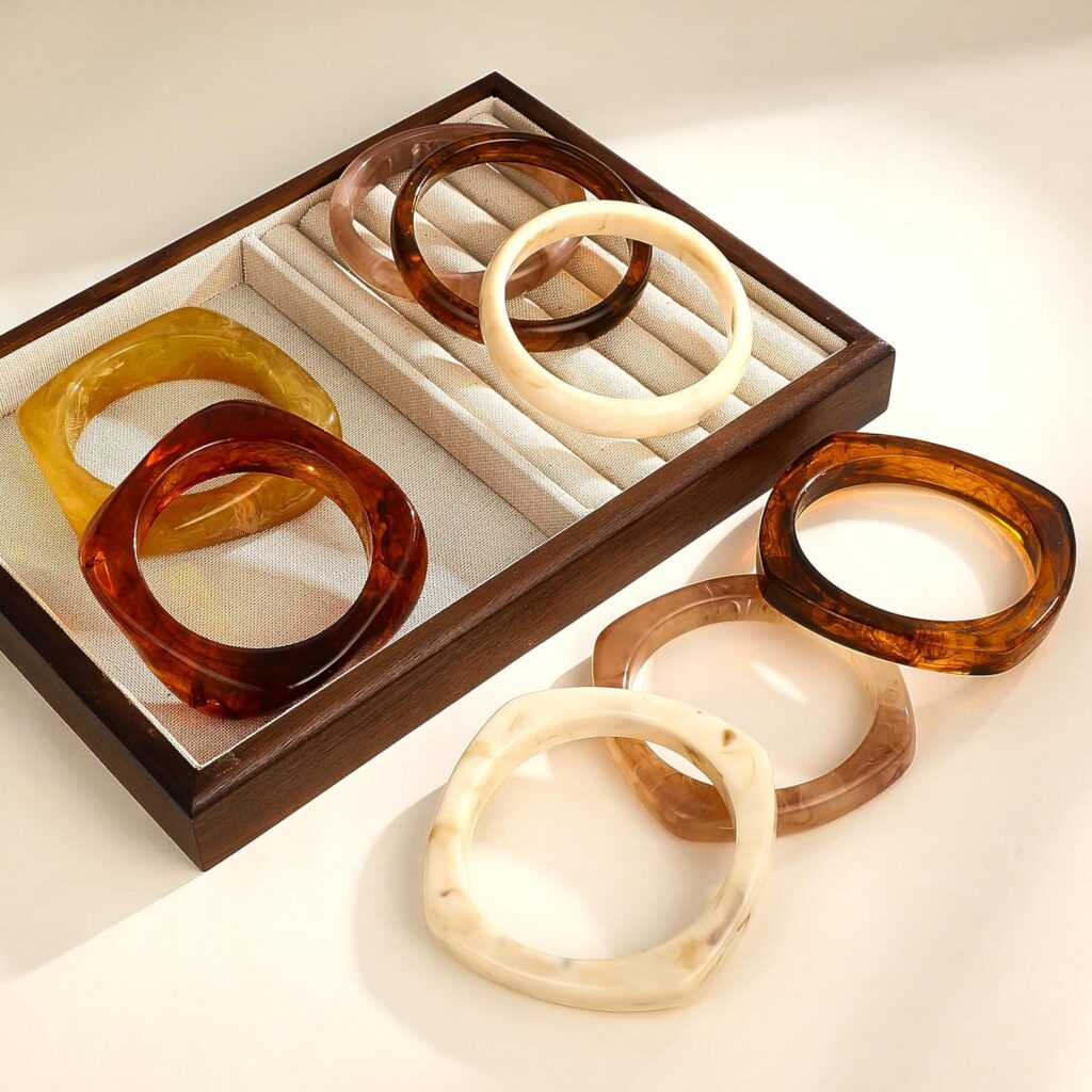 8 Pcs Irregular Chunky Wide Wrist Bangle Bracelet Colorful Acrylic Resin Bangle Bracelets Set for Women 8 pcs chunky wide wrist bangle set review illustration