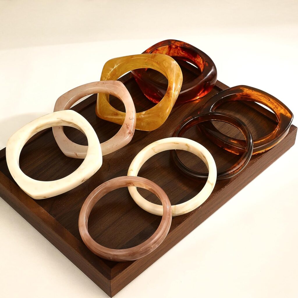 8 Pcs Irregular Chunky Wide Wrist Bangle Bracelet Colorful Acrylic Resin Bangle Bracelets Set for Women 8 pcs chunky wide wrist bangle set review image