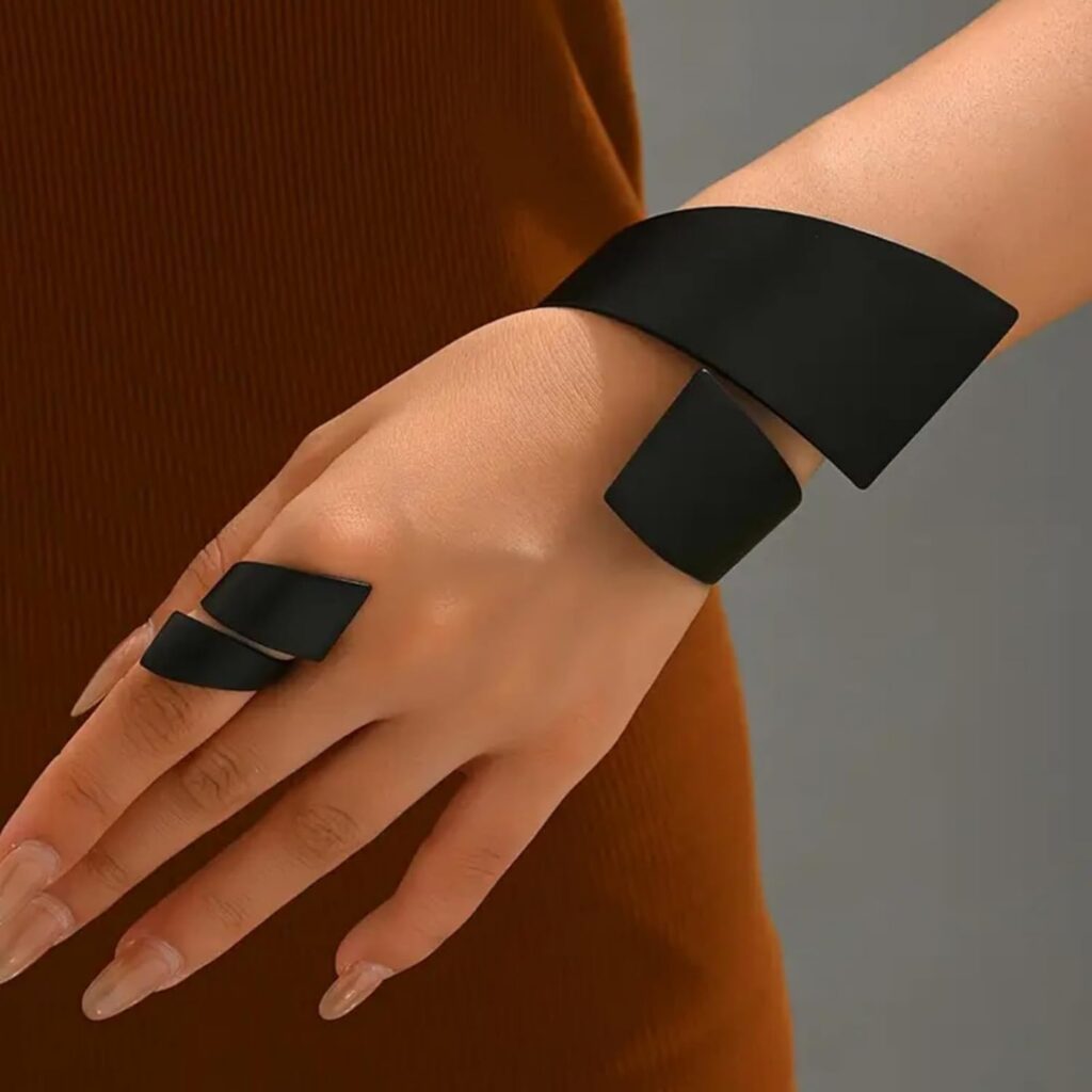 Chunky bangle bracelet for women black cuff review image