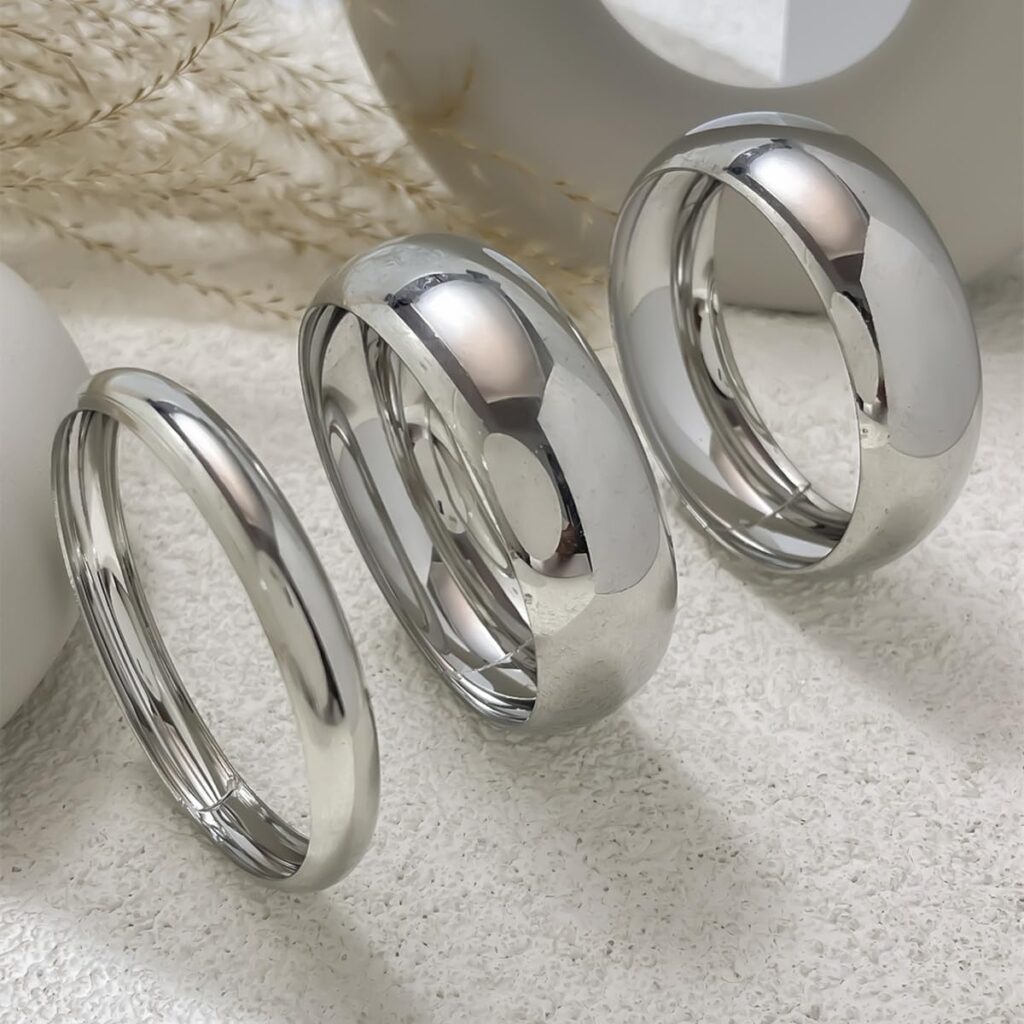 Chunky Gold Bangle Bracelets for Women Stack Trendy Silver Wide Wrist Statement Cuff Bracelet Arm Cuffs Upper Bangle Fashion Jewelry Gift Accessories Stack trendy silver wide wrist cuff review picture