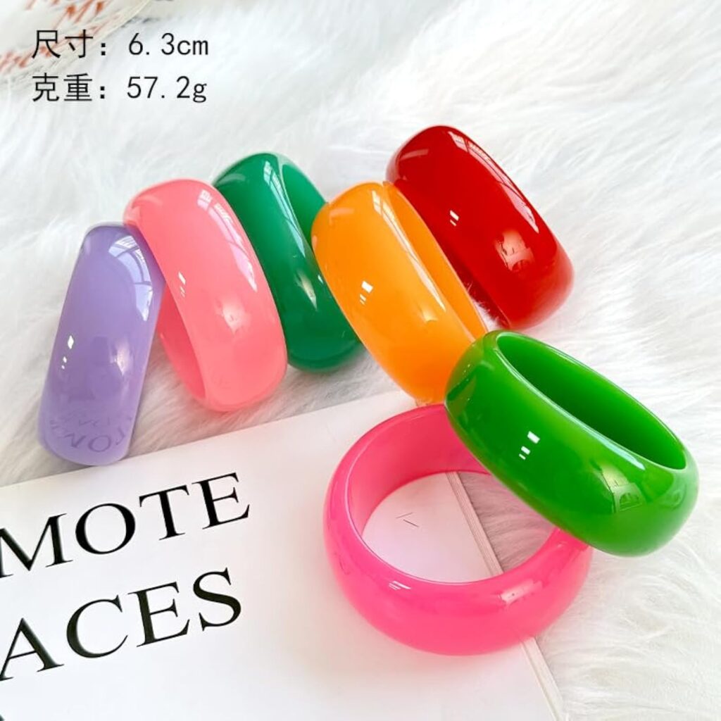 Colorful Acrylic Resin Irregular Geometric Bangle Bracelet for Women Handmade Chunky Round Wide Transparent Wristband Bracelet Fashion Party Jewelry Colorful acrylic geometric bangle bracelet review visual