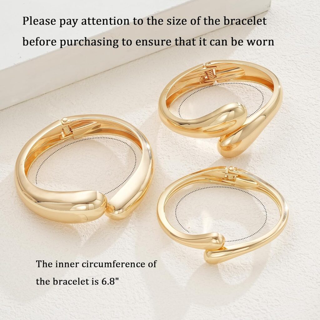 Dodder Chunky Gold Bangle Bracelets for Women, 14K Gold Plated Bangle Cuff Bracelet Set, Gold Bracelet Stack Dodder chunky gold bangle set review visual