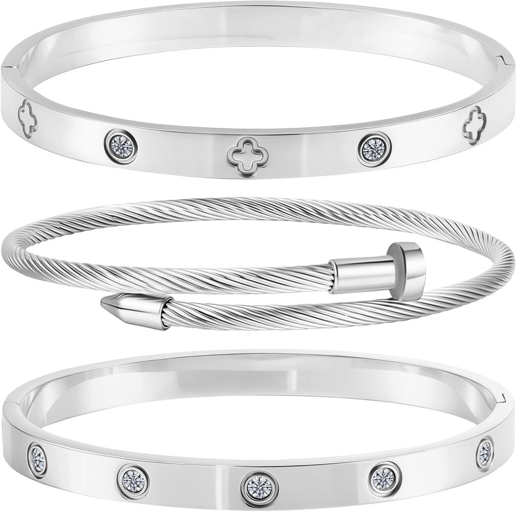 Gold Bracelets for Women - Stackable Bangles with Love Friendship Theme - Stainless Steel Jewelry Gift for Her Gold bracelets for women review visual