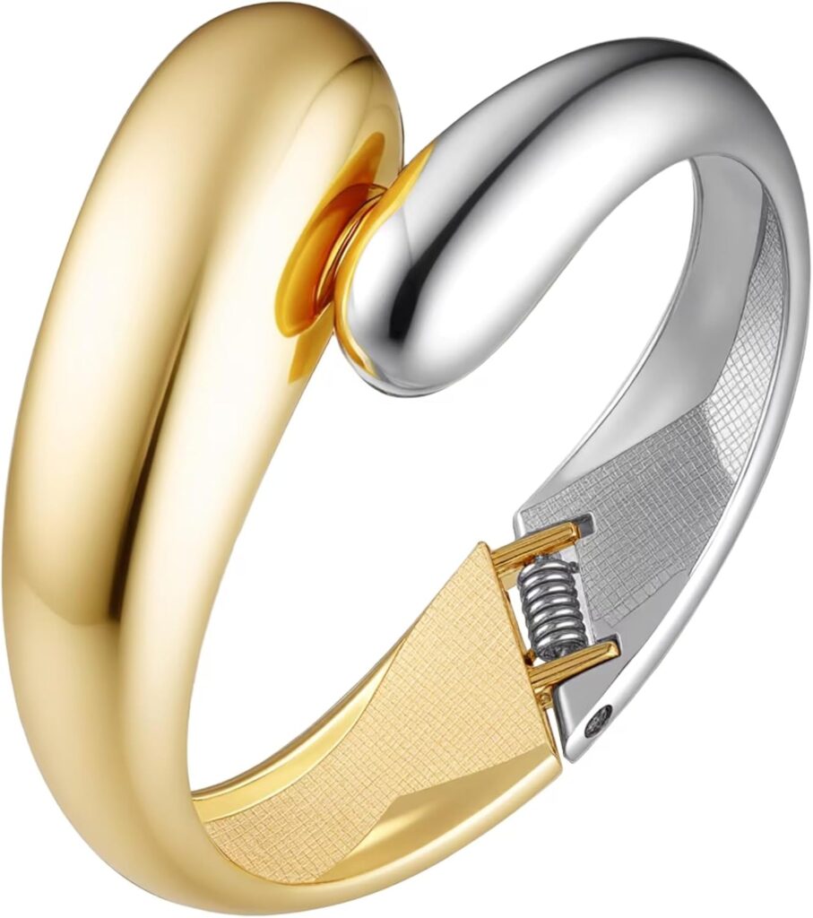 Gold/silver polished chunky bangle bracelet for women review image