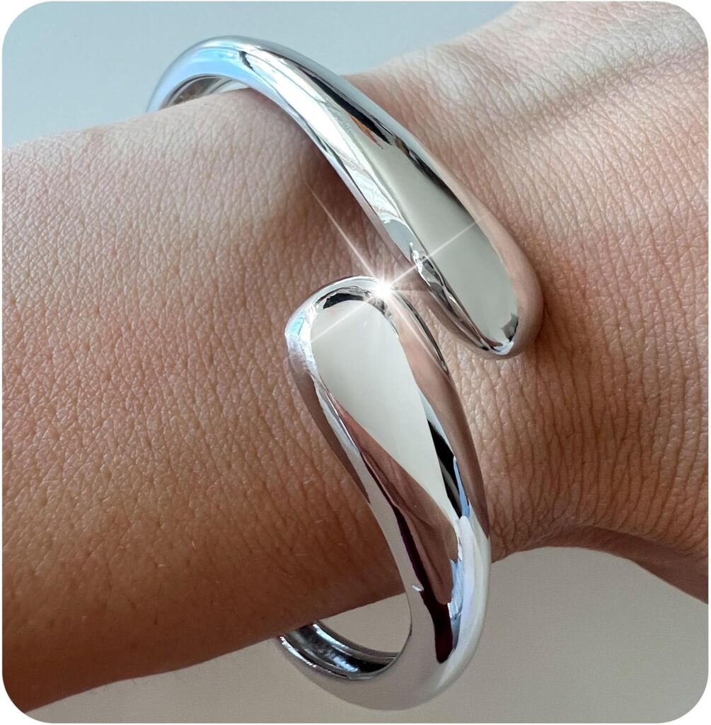 Gold/silver polished chunky bangle bracelet for women review visual