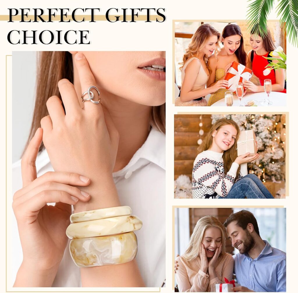 Quelay 3 Pcs Acrylic Colorful Resin Bangle Boho Chunky Bracelets for Women Irregular Geometric Cuff Wide Bracelets Quelay acrylic colorful resin bangle review image