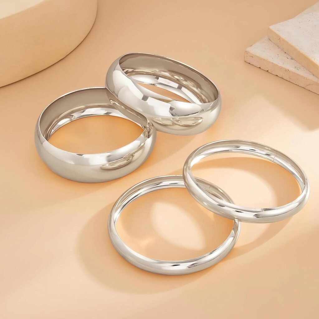 YANCHUN Chunky Silver Bangles Stackable Bracelets for Women Non Tarnish Gold Pearl Bracelet Stack Trendy Jewelry Gifts Yanchun chunky silver bangles review image