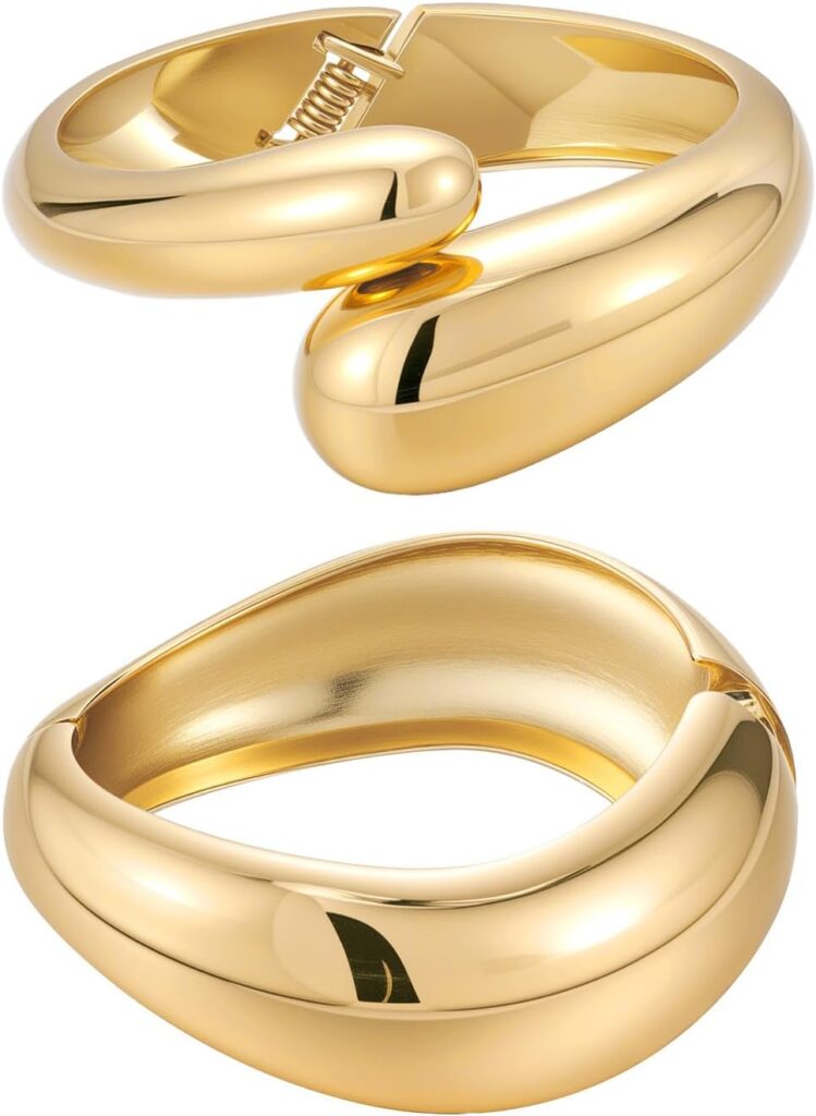 Yowivon Gold Bangles Bracelet for Women, Irregular Chunky Gold Bracelet Teardrop Wave Twisted Hinged Open Bangle Bracelets, Non Tarnish 18K Gold Plated Thick Cuff Bracelets Trendy Jewelry Gifts Yowivon gold bangles bracelet for women review picture