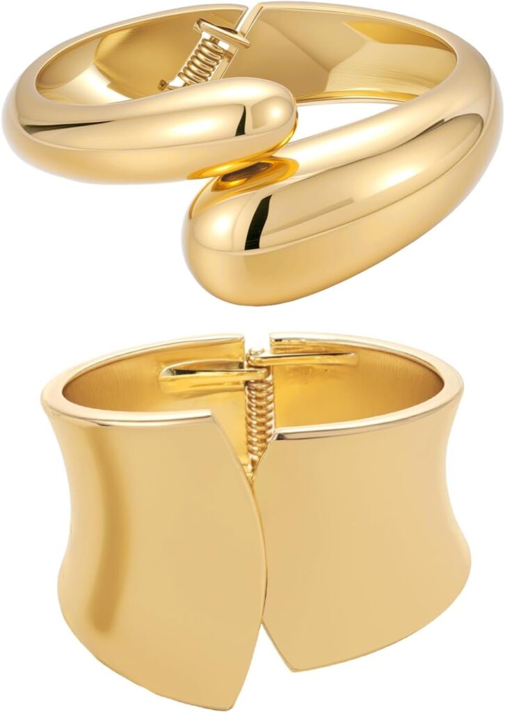 Yowivon Gold Bangles Bracelet for Women, Irregular Chunky Gold Bracelet Teardrop Wave Twisted Hinged Open Bangle Bracelets, Non Tarnish 18K Gold Plated Thick Cuff Bracelets Trendy Jewelry Gifts Yowivon gold bangles bracelet for women review picture