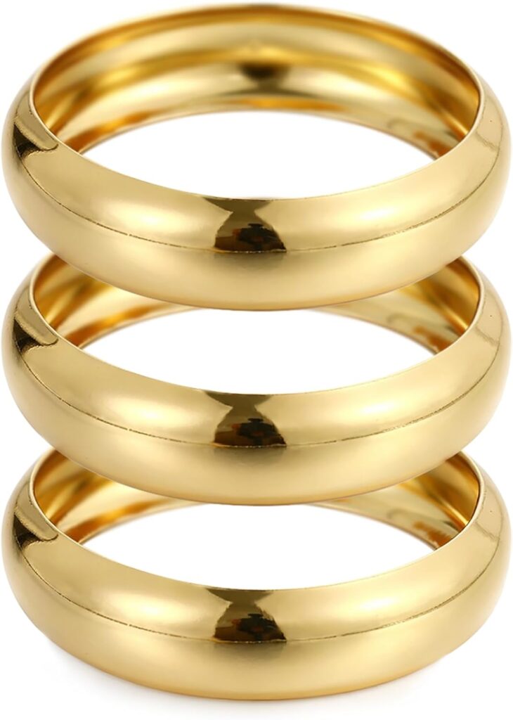 Chunky Gold Bangle Bracelets for Women, Dainty 14k Gold Plated Big Stackable Bangles Set, Trendy Cuff Bracelet Stack Fashion Jewelry Gifts Dainty 14k gold plated big stackable bangles set image