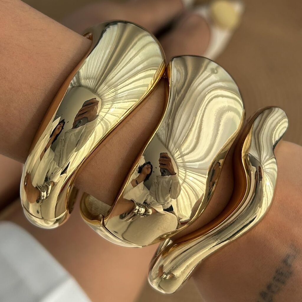 Gold Bangle Bracelets for Women Trendy Chunky Wide Cuff Stackable Bangles Irregular Minimalist Jewelry Accessories Gold chunky wide cuff bangles review illustration