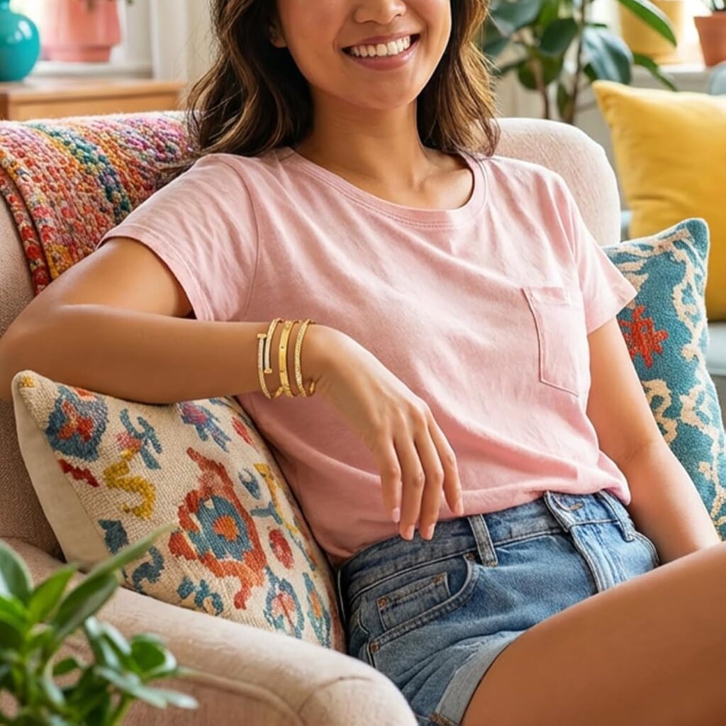 Gold plated bangle bracelets set for women review image